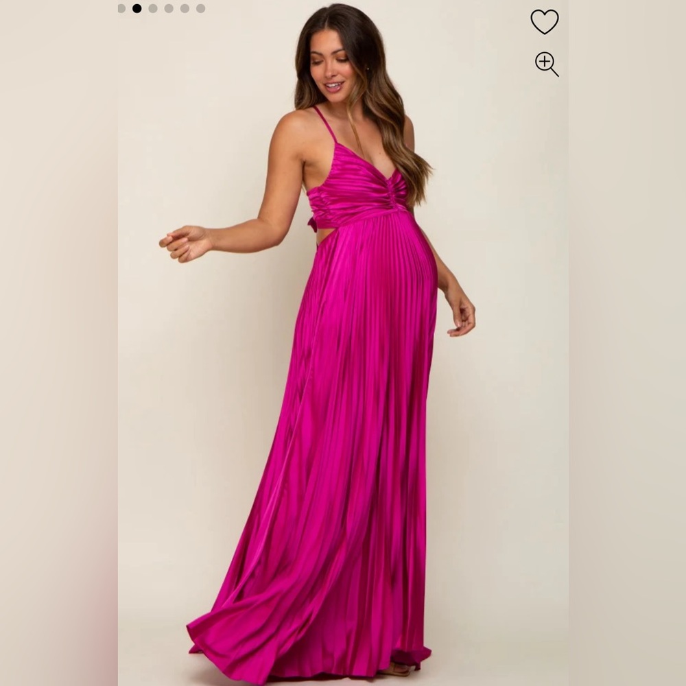 Pink Blush Satin Pleated Maternity Maxi Dress